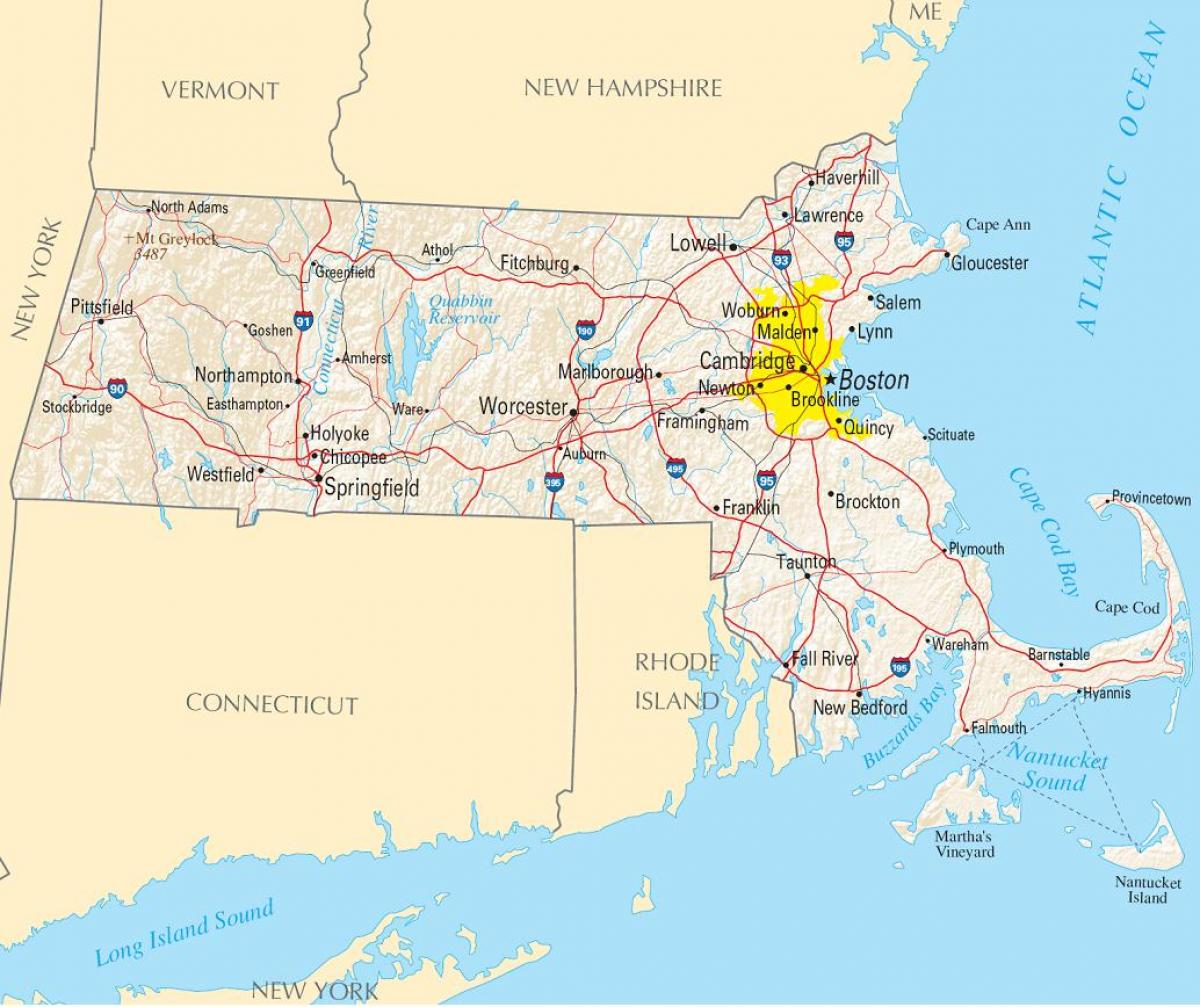 خريطة الولايات المتحدة الأمريكية بوسطن