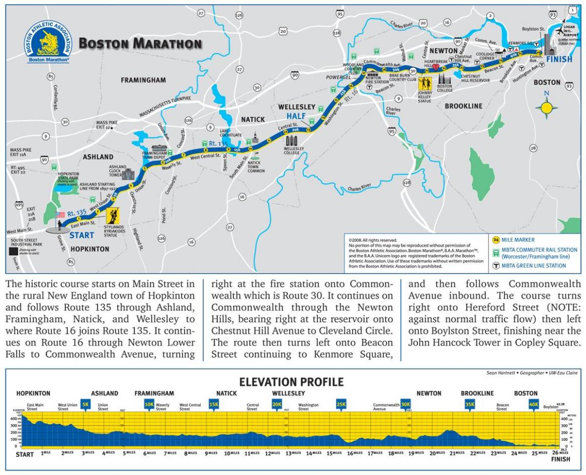 ماراثون بوسطن خريطة الارتفاع
