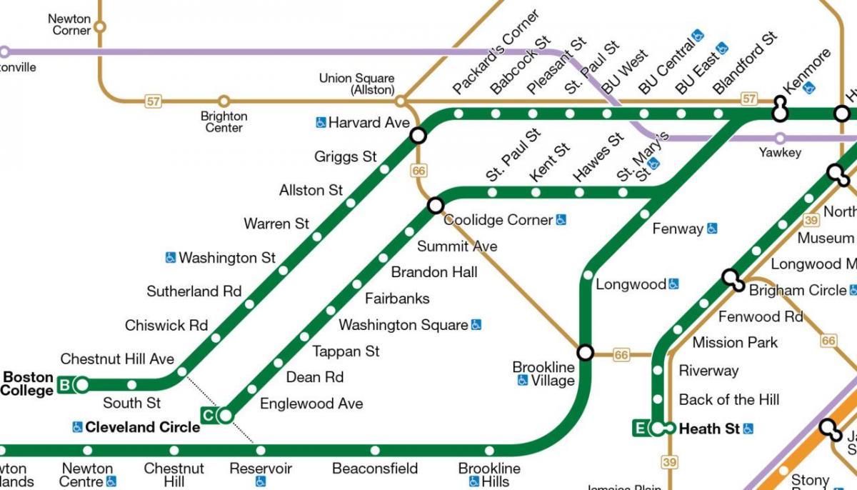 MBTA الخط الأخضر خريطة